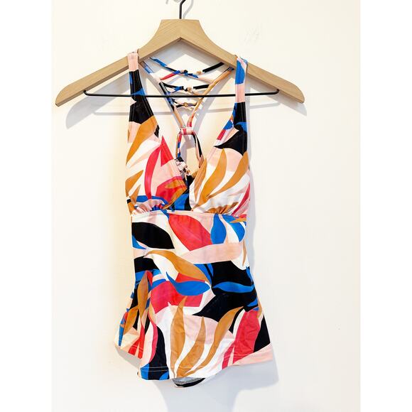 NWT prAna Atalia Tankini Top Floral Multi Color Red Orange Black XS - Picture 2 of 4